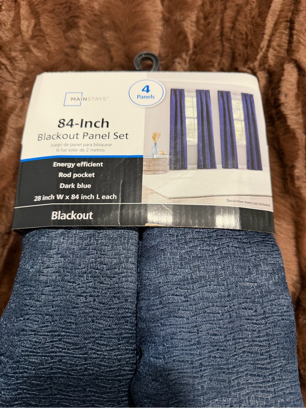 Mainstays Dark Blue Textured Blackout Curtain Panels - 4-Pack
